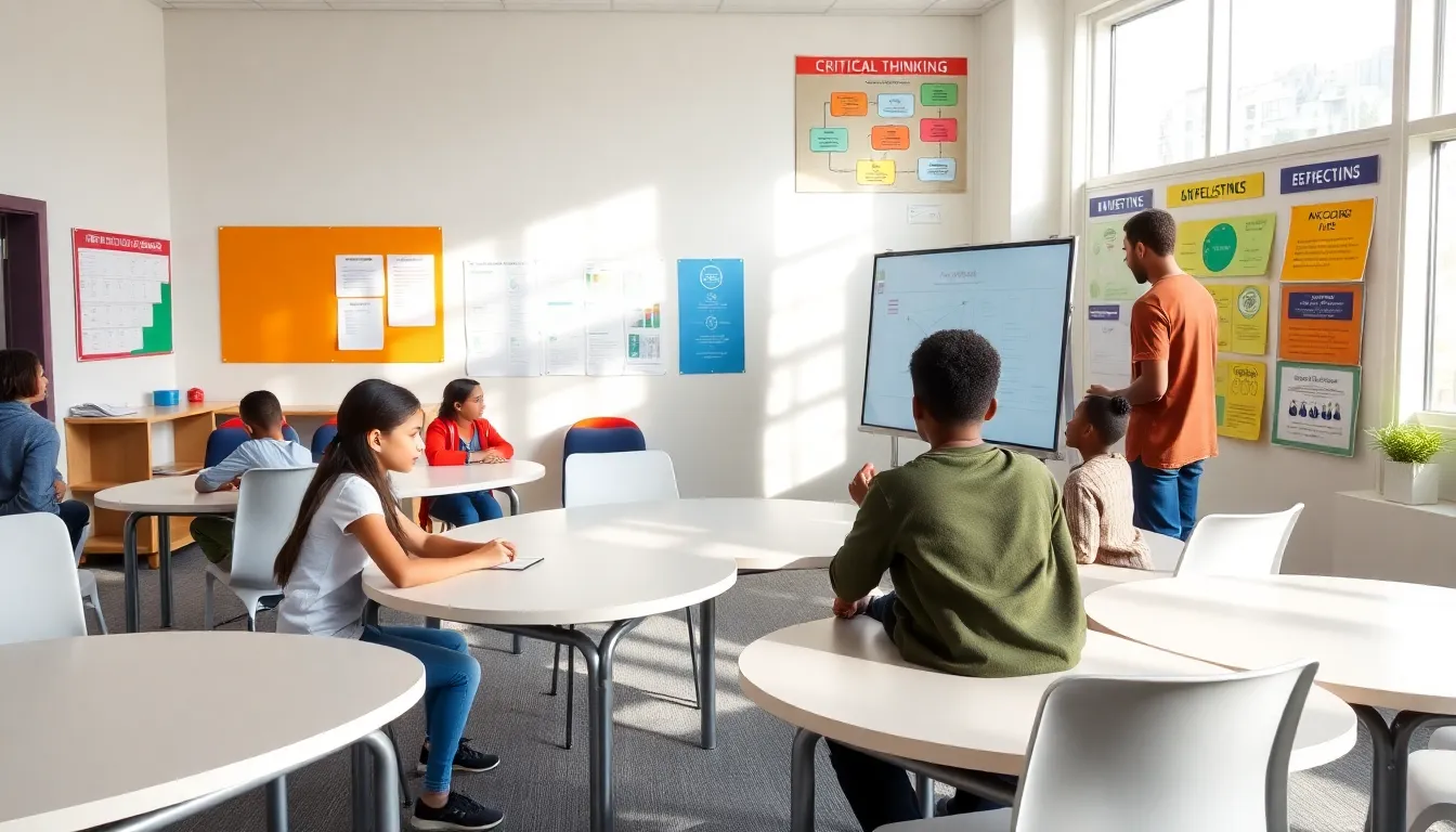 diverse students learning in a modern classroom environment.