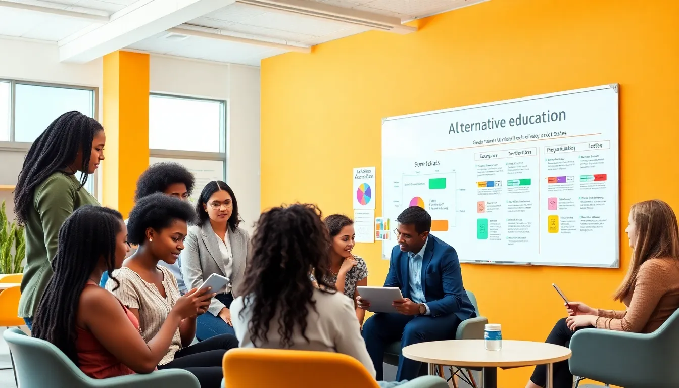 diverse educators and students collaborating in a modern classroom setting.