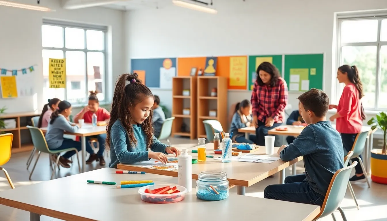 diverse students collaborating in a modern alternative education classroom.