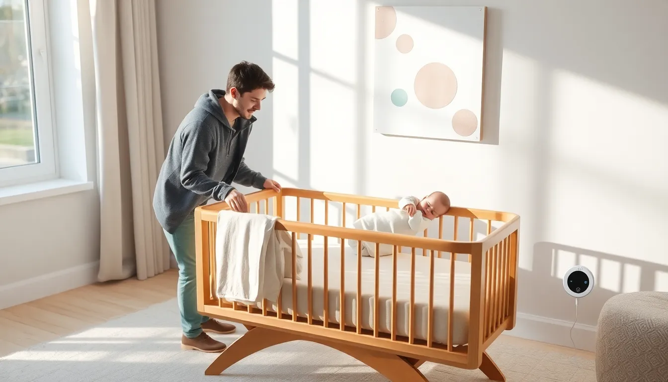 newborn sleeping peacefully in a modern bassinet.