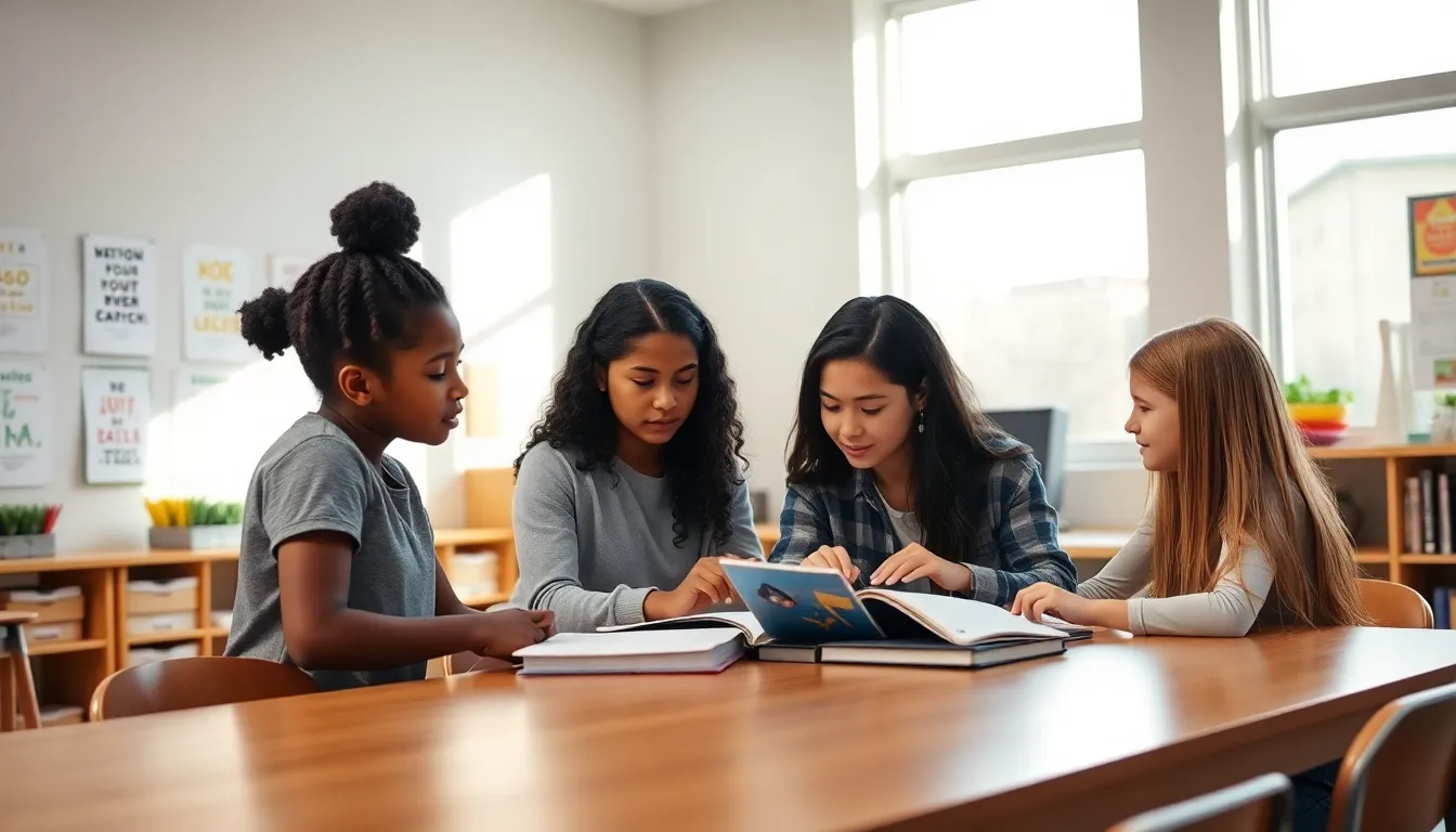 students collaborating in a modern classroom for a disciplinary alternative education program.